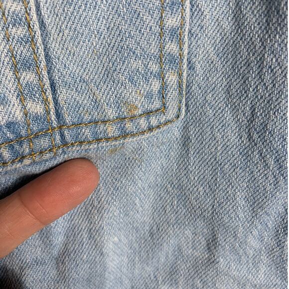 Overall Shorts Womens Medium Blue Denim Jeans Rainbow Details Festival Casual - Picture 10 of 15